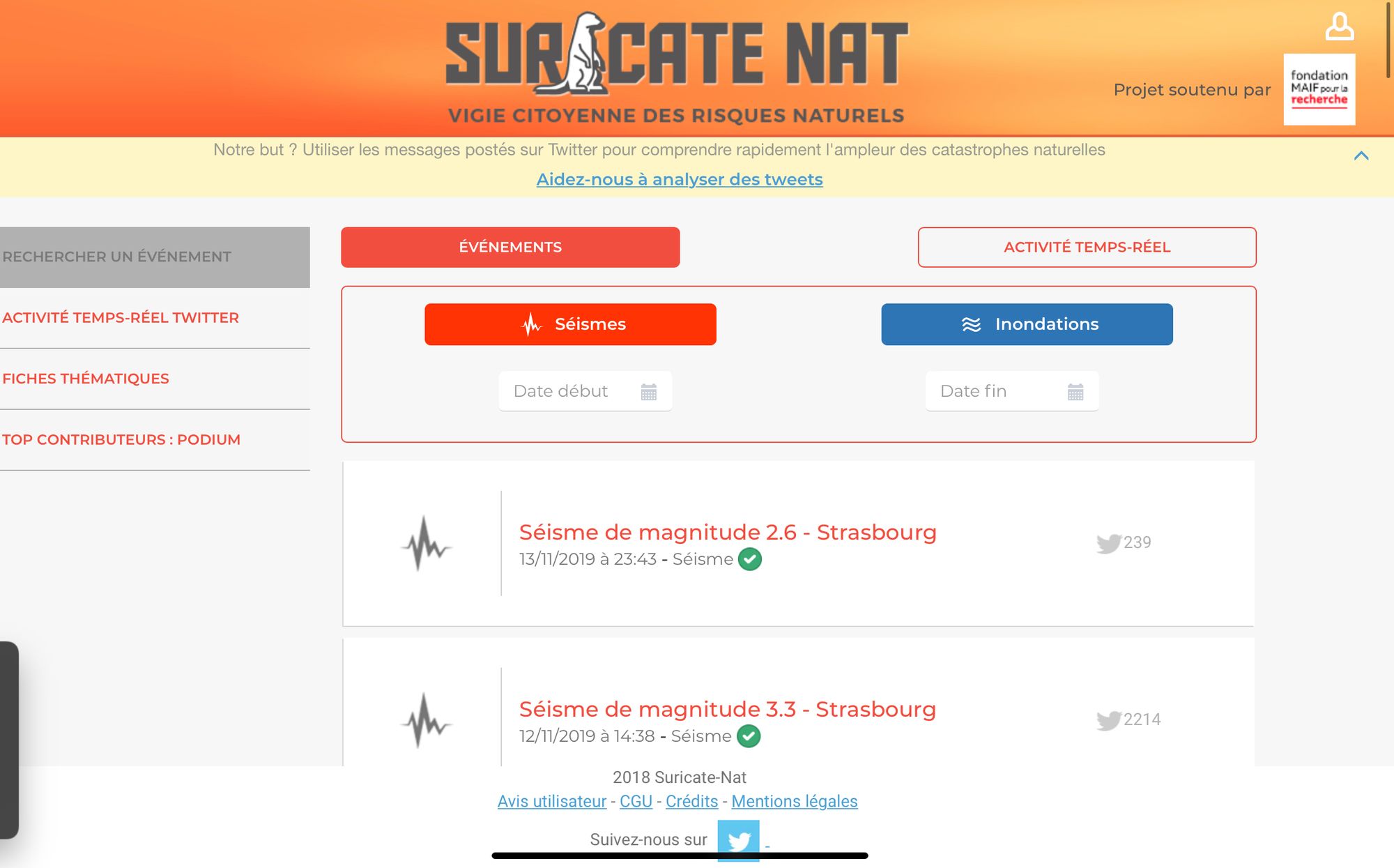 Suricate-Nat : la détection des catastrophes naturelles via Twitter